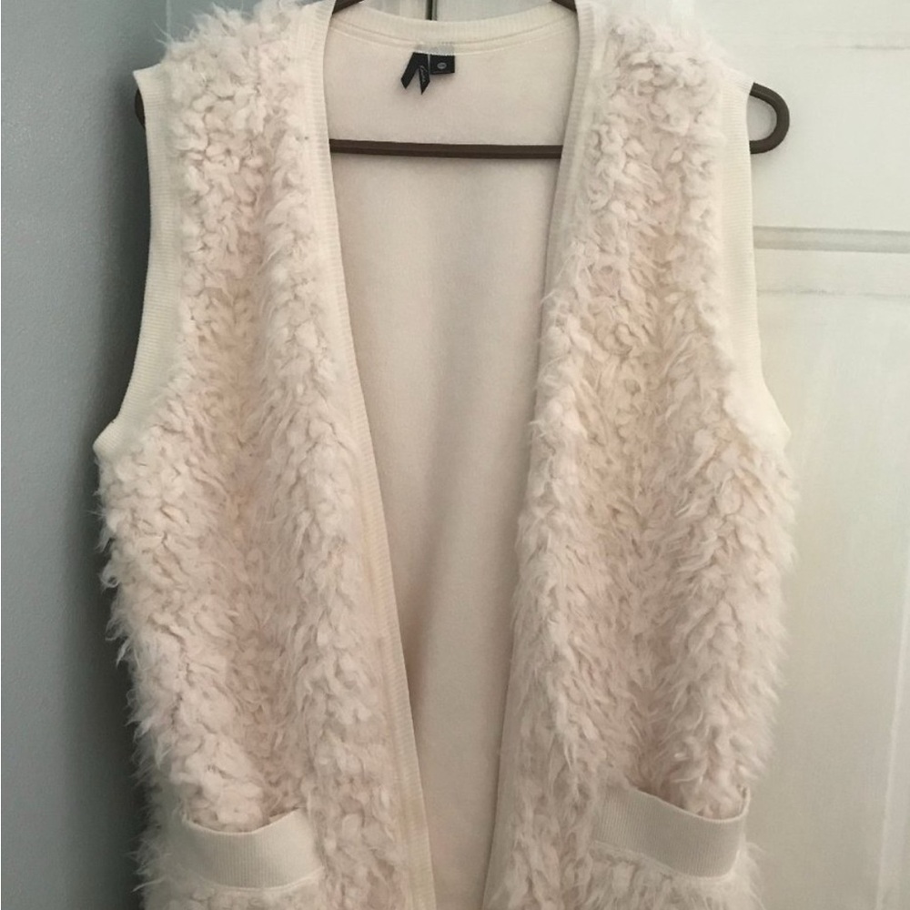 Kensie Cream Fuzzy Open Front Cardigan
